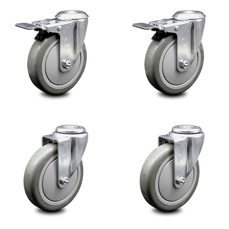 Service Caster 5 Inch Gray Polyurethane Swivel Bolt Hole Caster Set with 2 Total Lock Brake SCC-BHTTL20S514-PPUB-2-S-2